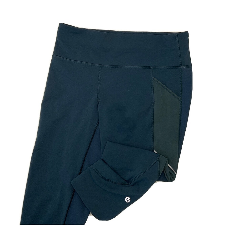 Lululemon Run Crop Athletic Leggings Womens 8 Teal Mesh Training Pockets W6AED